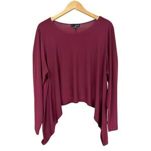 Sun Kim Comfy USA Maroon Long Sleeve High Low Top 1X
